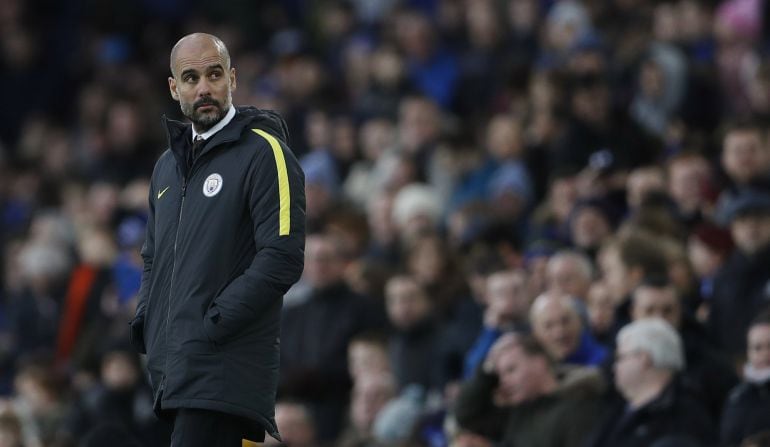 Pep Guardiola durante el encuentro ante el Everton