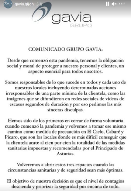 Comunicado íntegro del Grupo Gavia.