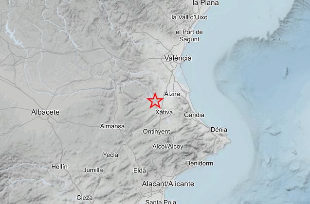 Localización del terremoto de Sumacàrcer (Fuente: IGN)