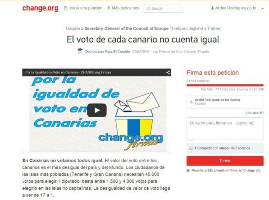 Captura de la página change.org donde se recogen las firm