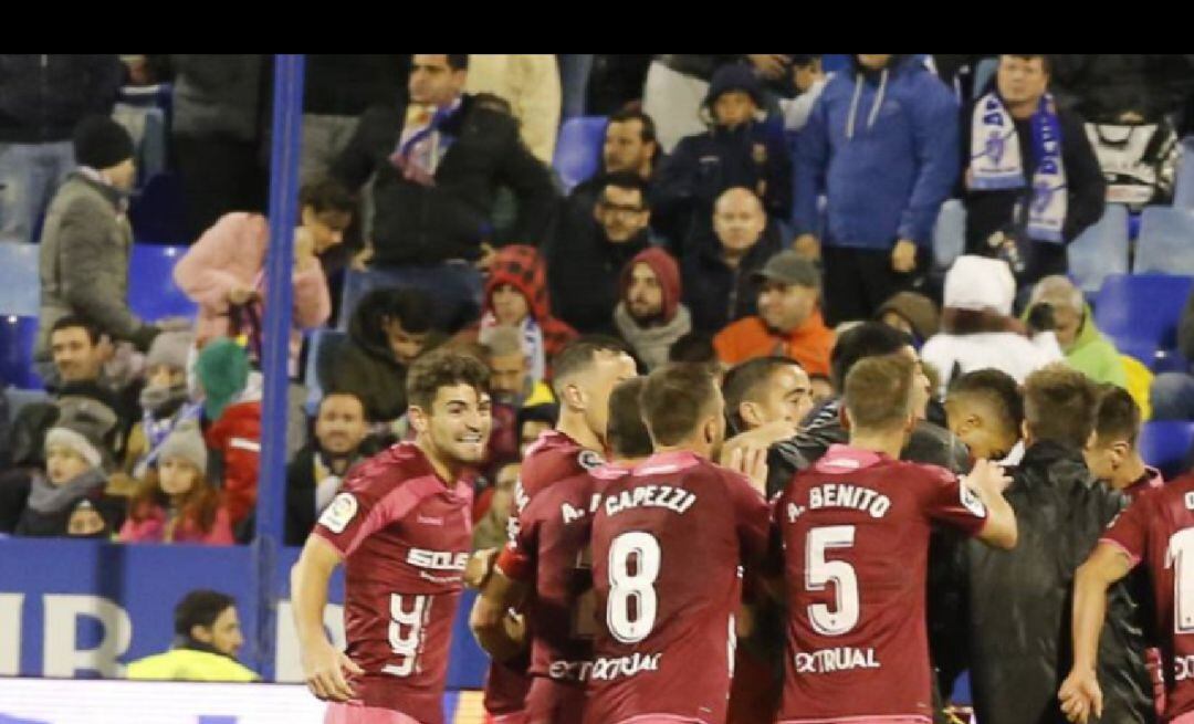 Los jugadores del Albacete celebran un gol esta temporada