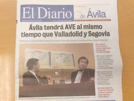 Fotografía de la portada de El Diario de Ávila del 19 de septiembre de 2001