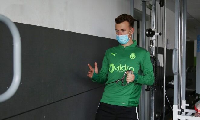 Javi Vázquez en su primer entrenamiento como jugador del Racing