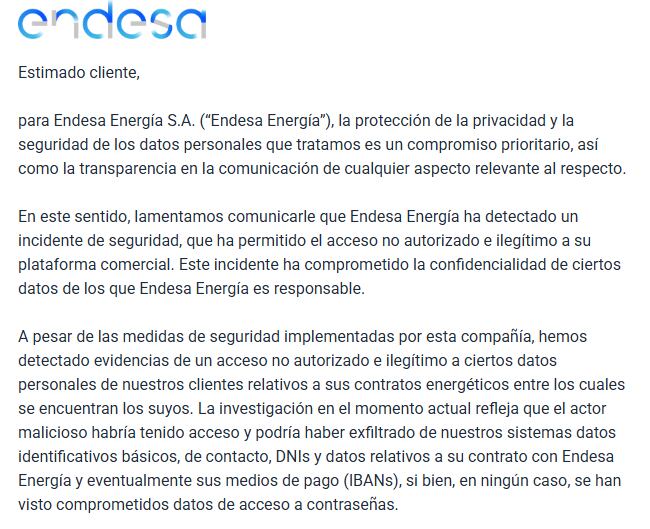 La carta de ENDESA