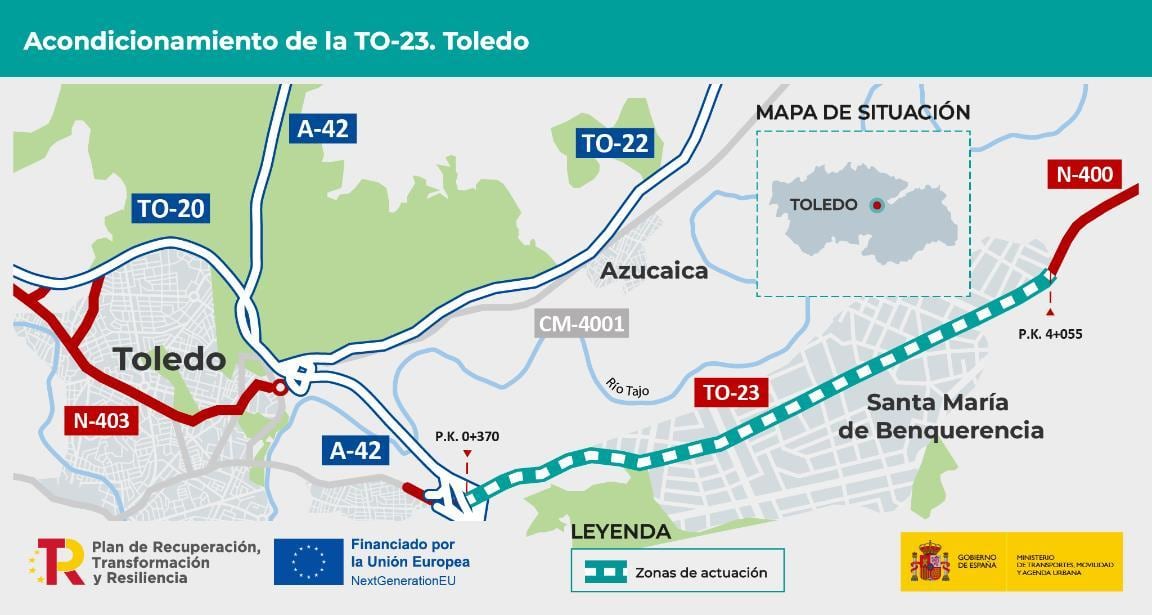 Imagen de la actuación del carril bici en la carretera del Polígono de Toledo