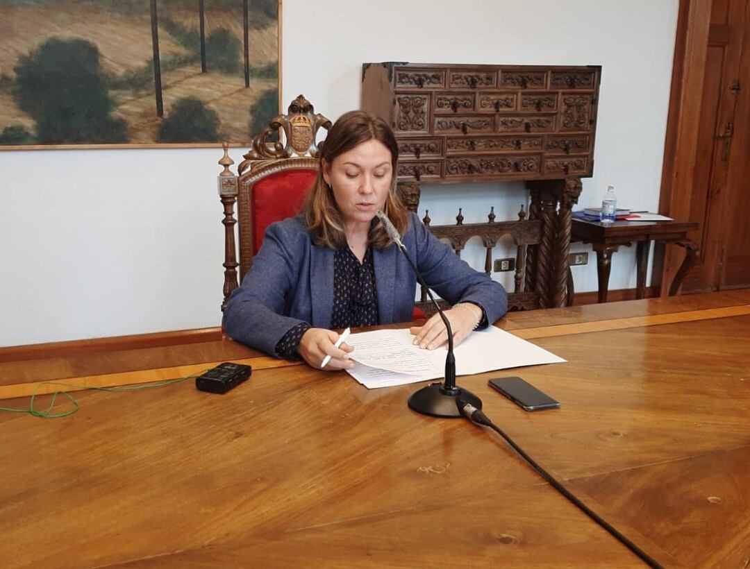 A portavoz da Deputación de Lugo, Pilar García Porto, en rolda de prensa.