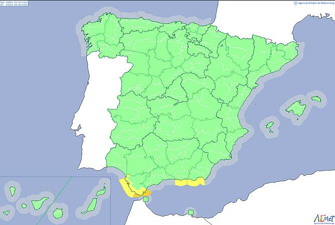 Pocas alertas en el mapa para este viernes. Aemet prevé subida de temperaturas en toda España