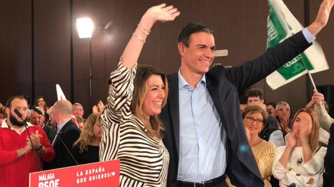 Sánchez y Díaz en el acto socialista de este lunes en Málaga