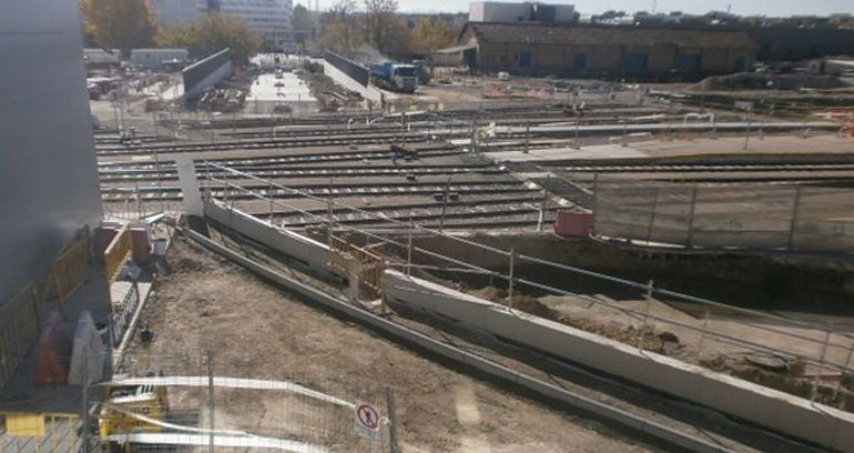 Estado actual de las obras del metro de Granada en la estación de ferrocarril.