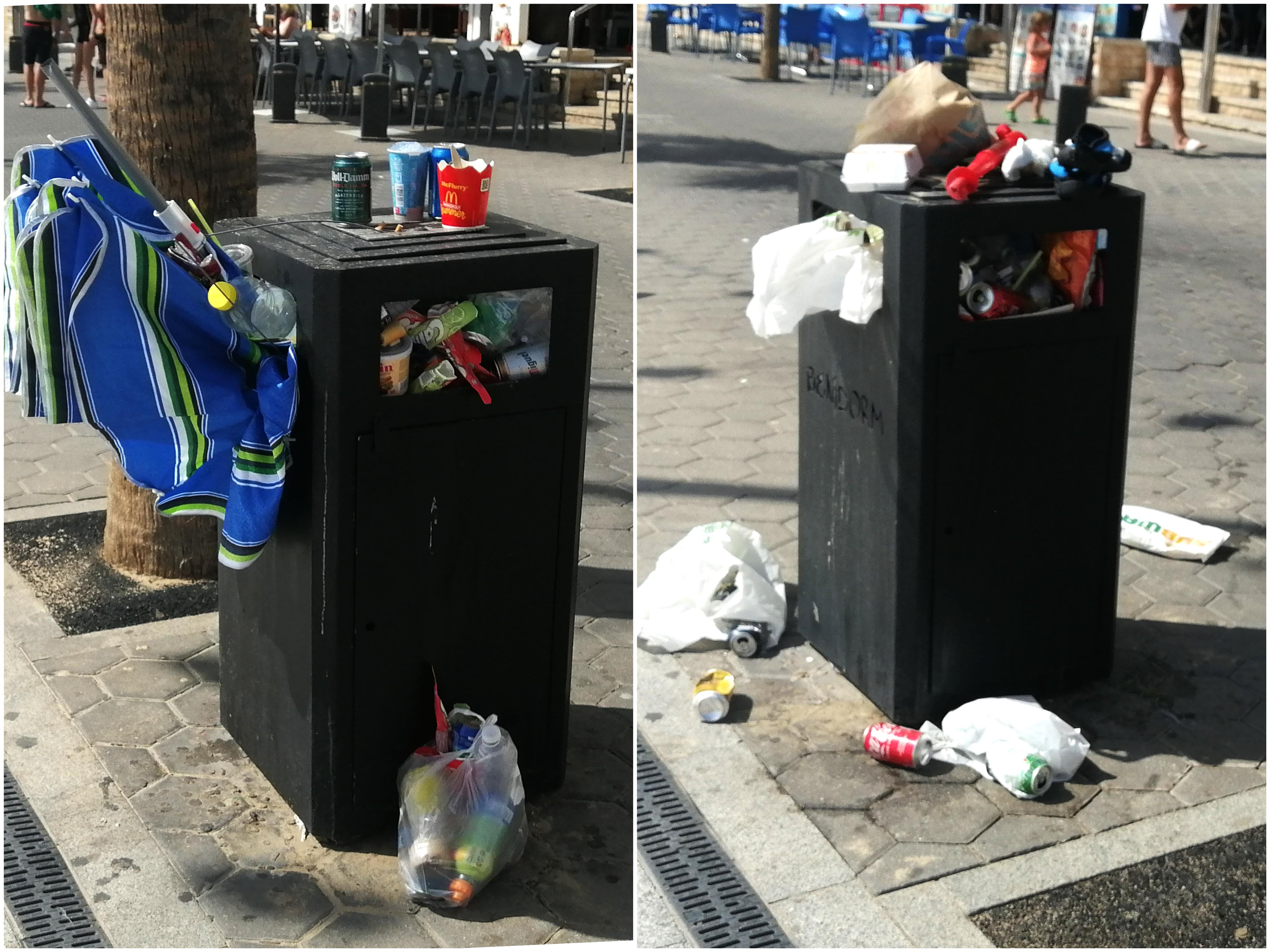 Papeleras en la playa de Levante de Benidorm / GMS