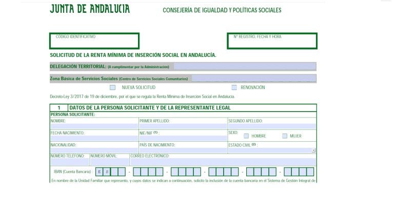 Solicitud Renta Mínima de Inserción, Junta de Andalucía