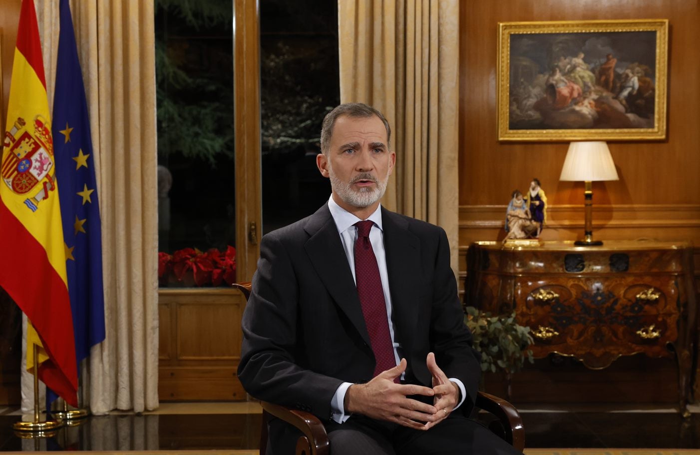 El rey Felipe VI, durante el discurso de Navidad