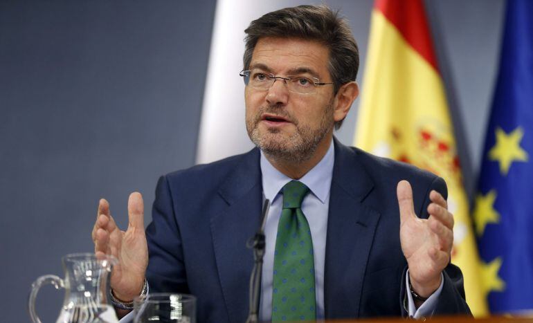 El ministro de Justicia, Rafael Catalá, durante la rueda de prensa posterior al Consejo de Ministros, en La Moncloa