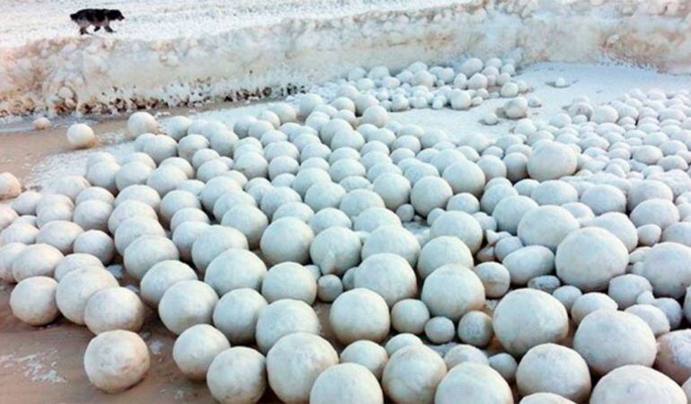 Las bolas de nieve naturales que han aparecido en una playa de Siberia.