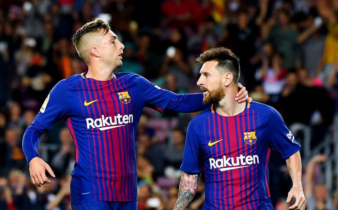 Gerard Deulofeu, en un partido con Leo Messi en 2017