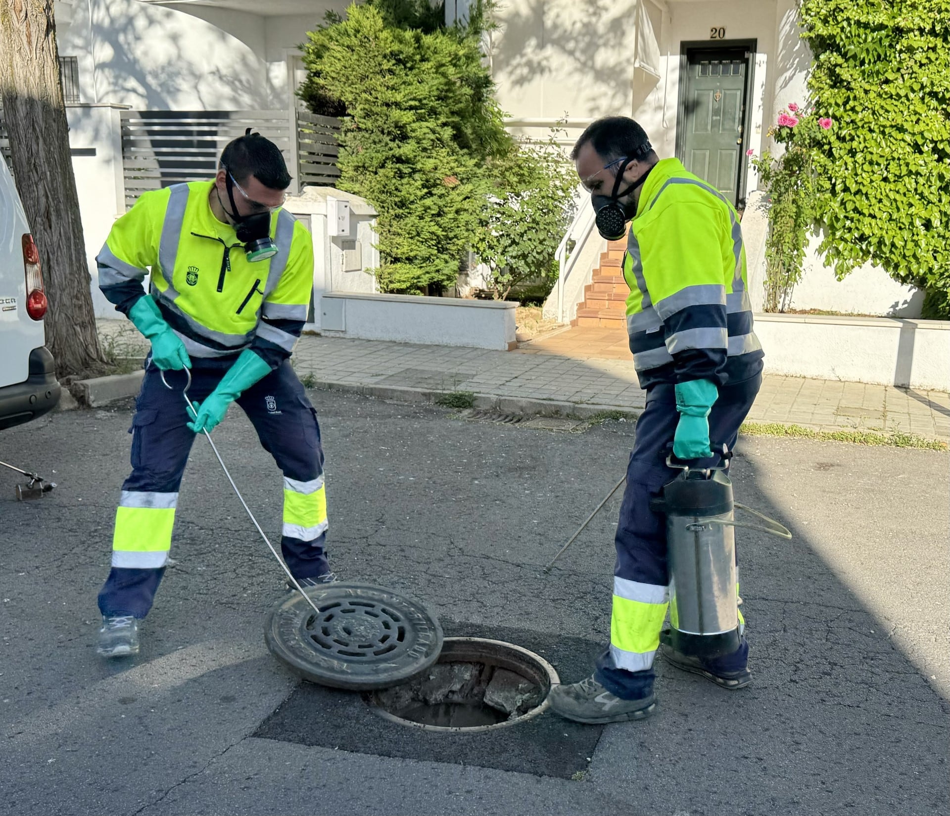 Técnicos realizan el tratamiento para el control de plagas