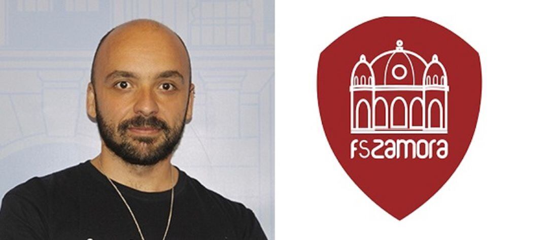  El concejal de deportes, Manuel Alesander Alonso, y el escudo del FS Zamora