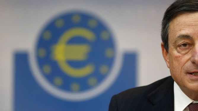 Mario Draghi, presidente del BCE, durante su comparecencia mensual en Frankfurt