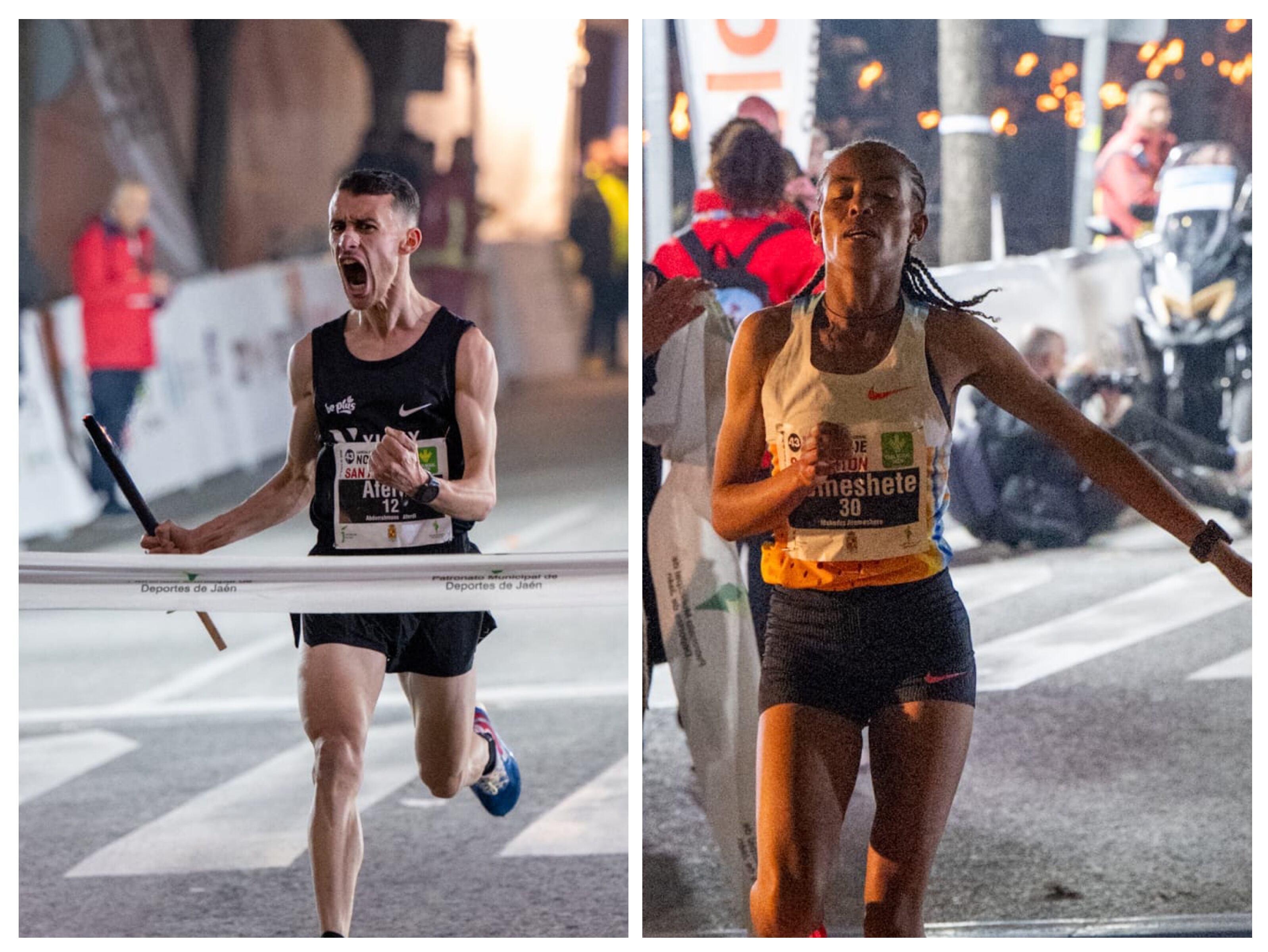 Aferdi y Alemeshete cruzan la línea de meta de la Carrera de San Antón de Jaén.