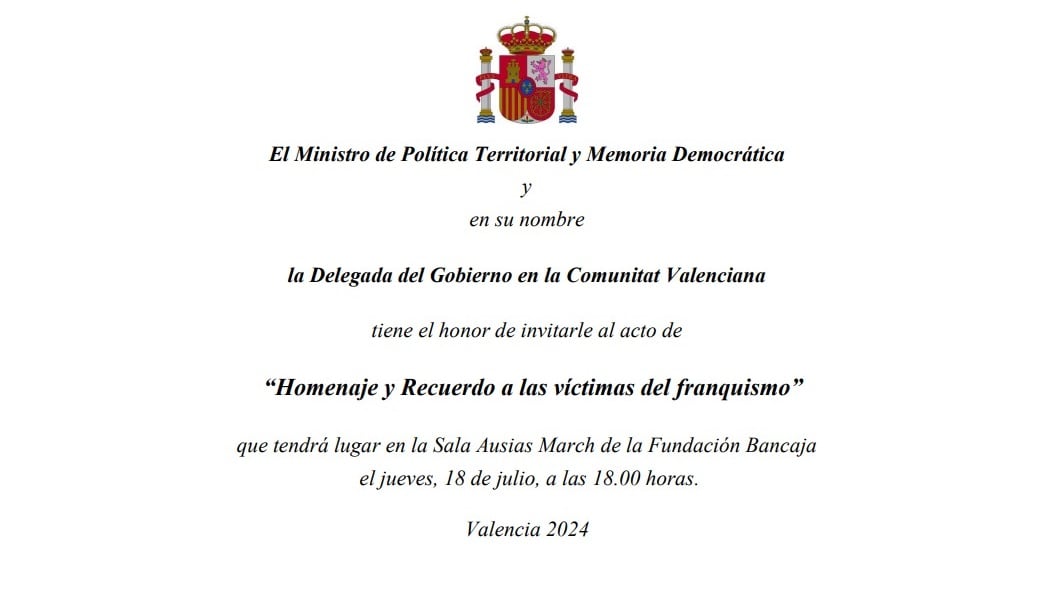 Invitación del Ministerio de Política Territorial al president Carlos Mazón para asistir al acto &quot;Homenaje y recuerdo a las víctimas del franquismo&quot;