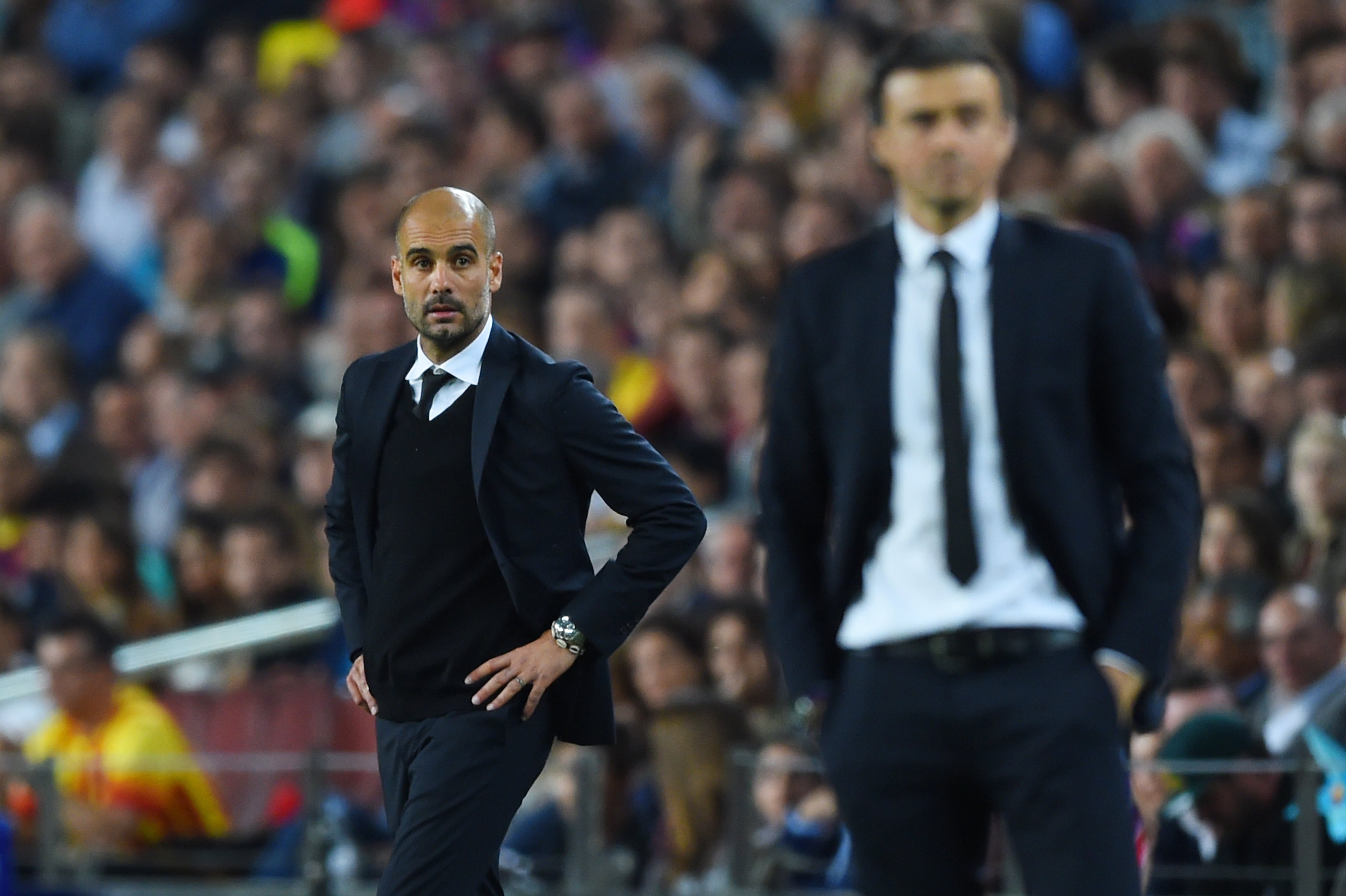 Imagen de archivo con Pep Guardiola y Luis Enrique Martínez enfrentándose en los banquillos