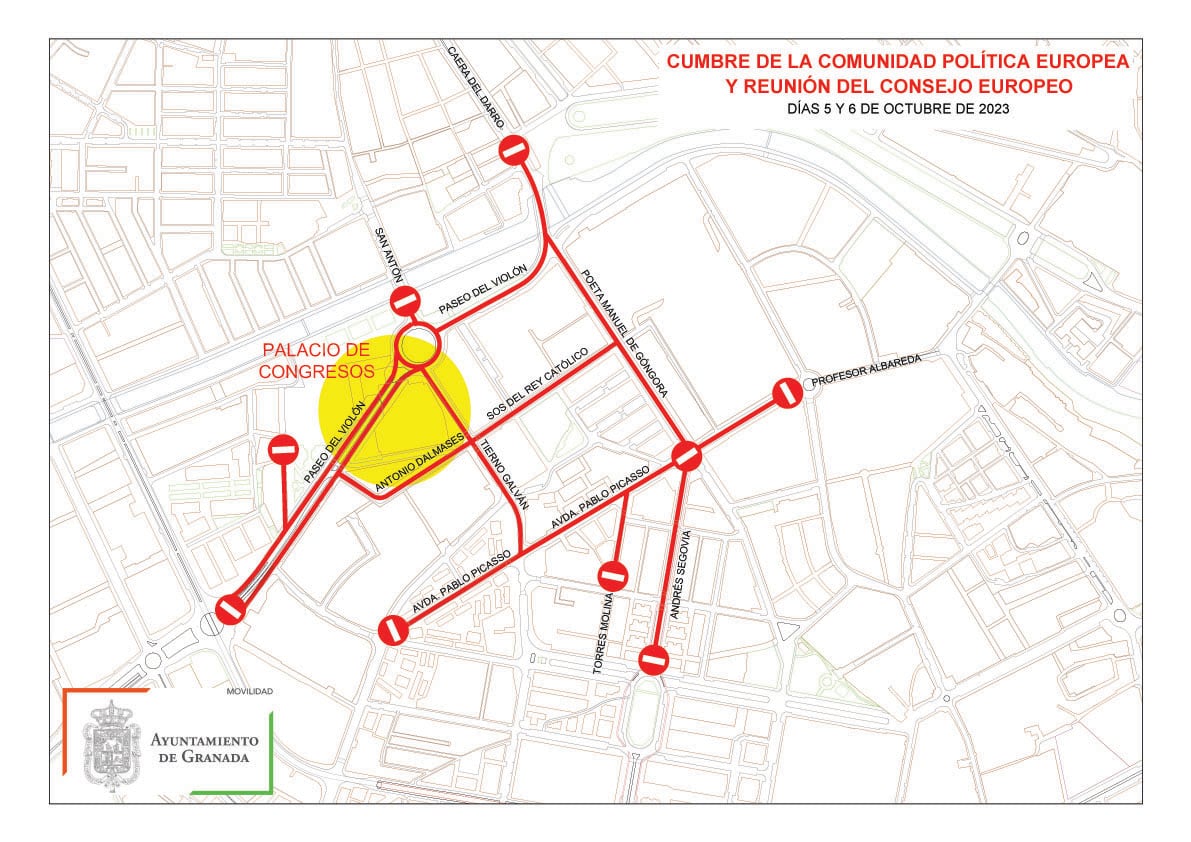 Afecciones al tráfico por la Cumbre Europea de Granada