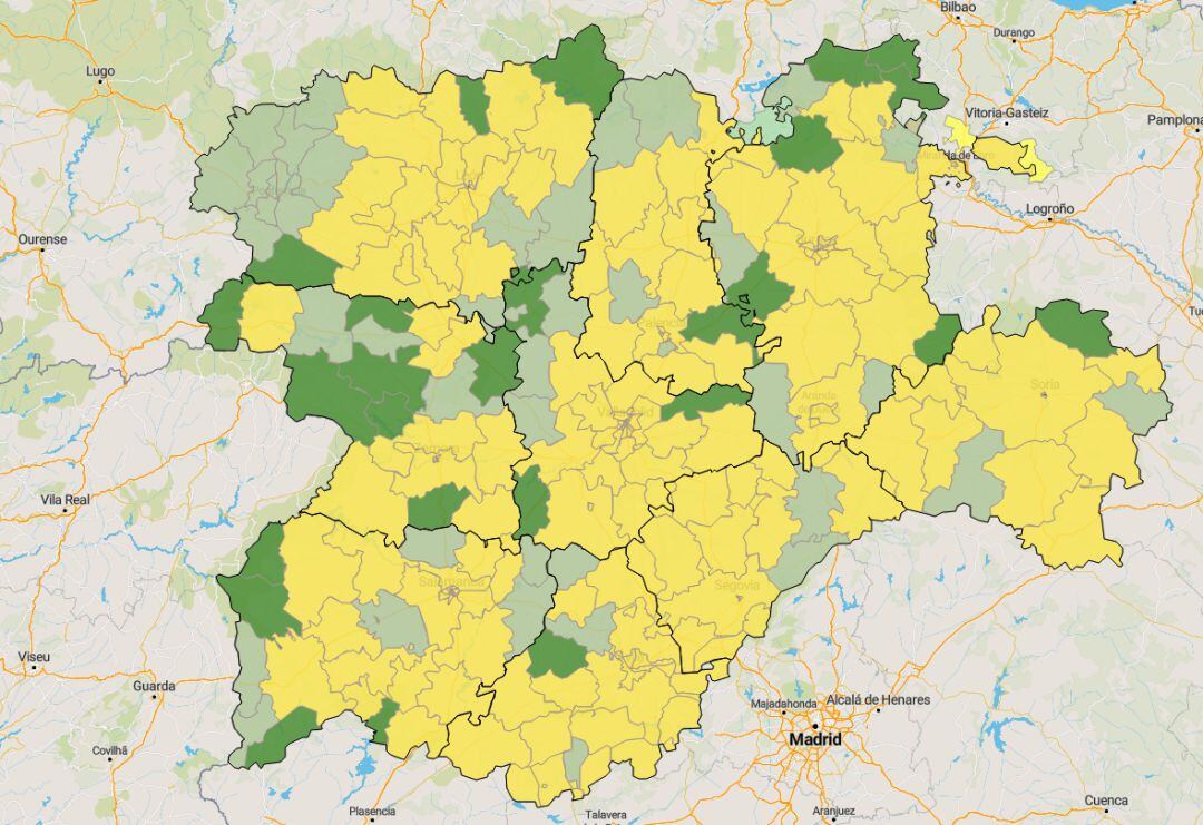 Las zonas en verde oscuro están ya en fase 1. Las zonas en verde claro son las propuestas para pasar a esa fase en los próximos días