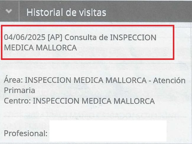 El historial de citas de Margarita Nicolau muestra una a inspección médica que nunca se produjo.
