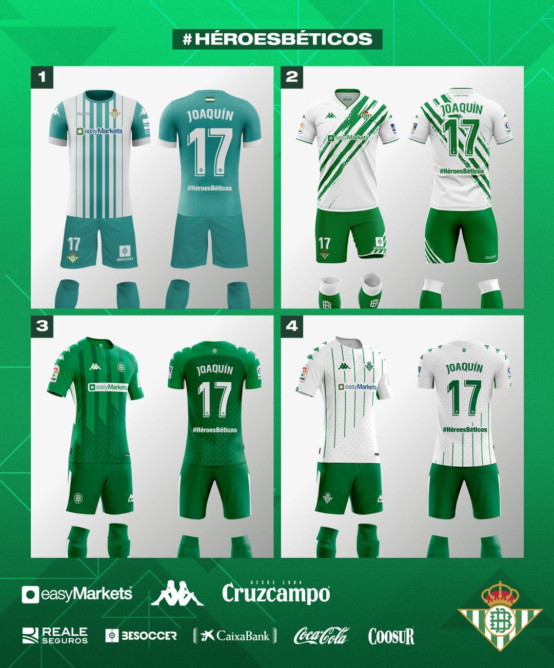 Modelos de Camisetas que utilizará el Real Betis en un partido cuando vuelva la competicióm