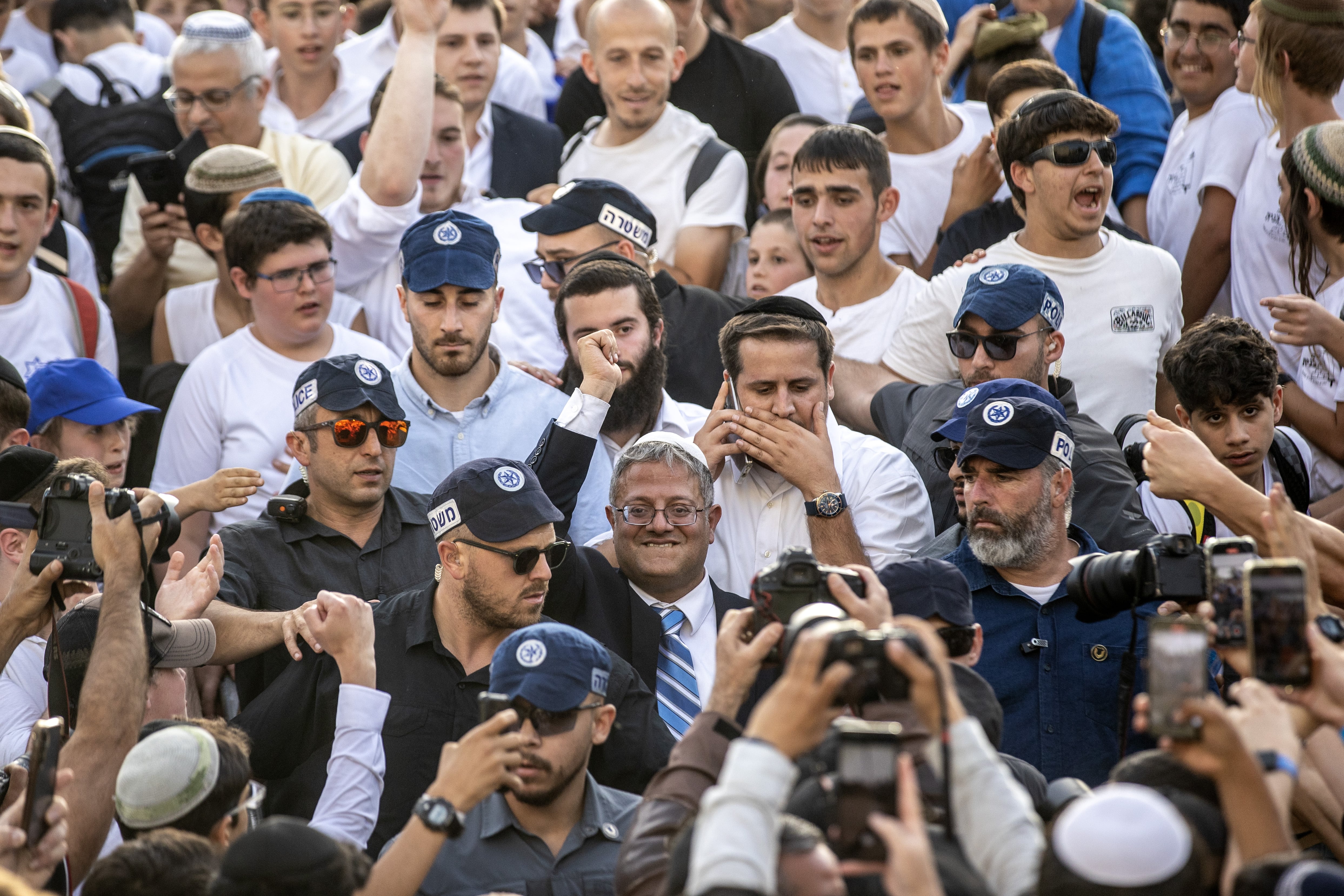 Un grupo de políticos israelíes, entre ellos el ministro de Seguridad Nacional, Itamar Ben Gvir, el 26 de mayo de 2025. Mostafa Alkharouf/Anadolu.