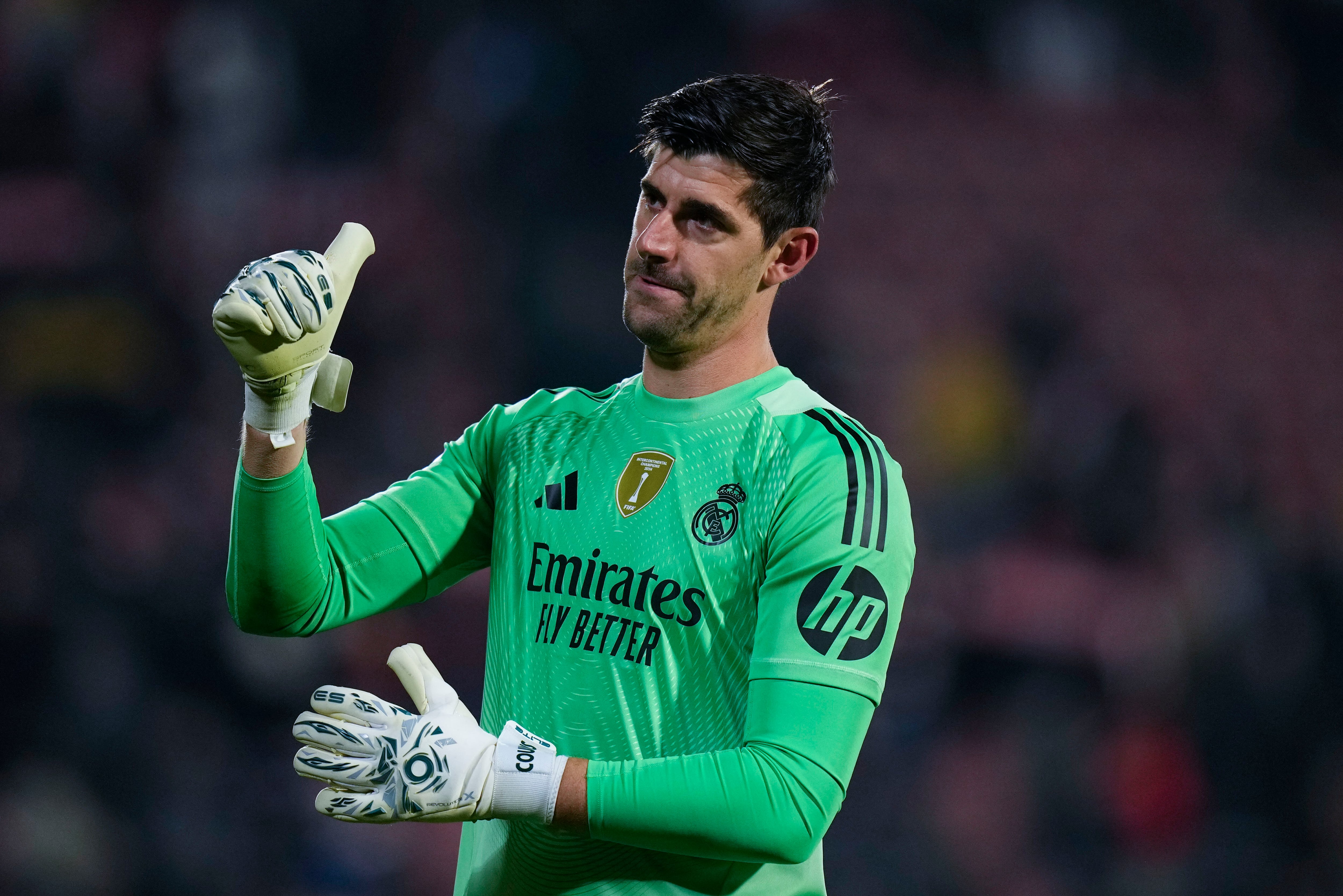Thibaut Courtois celebrando la victoria frente al Athletic Club