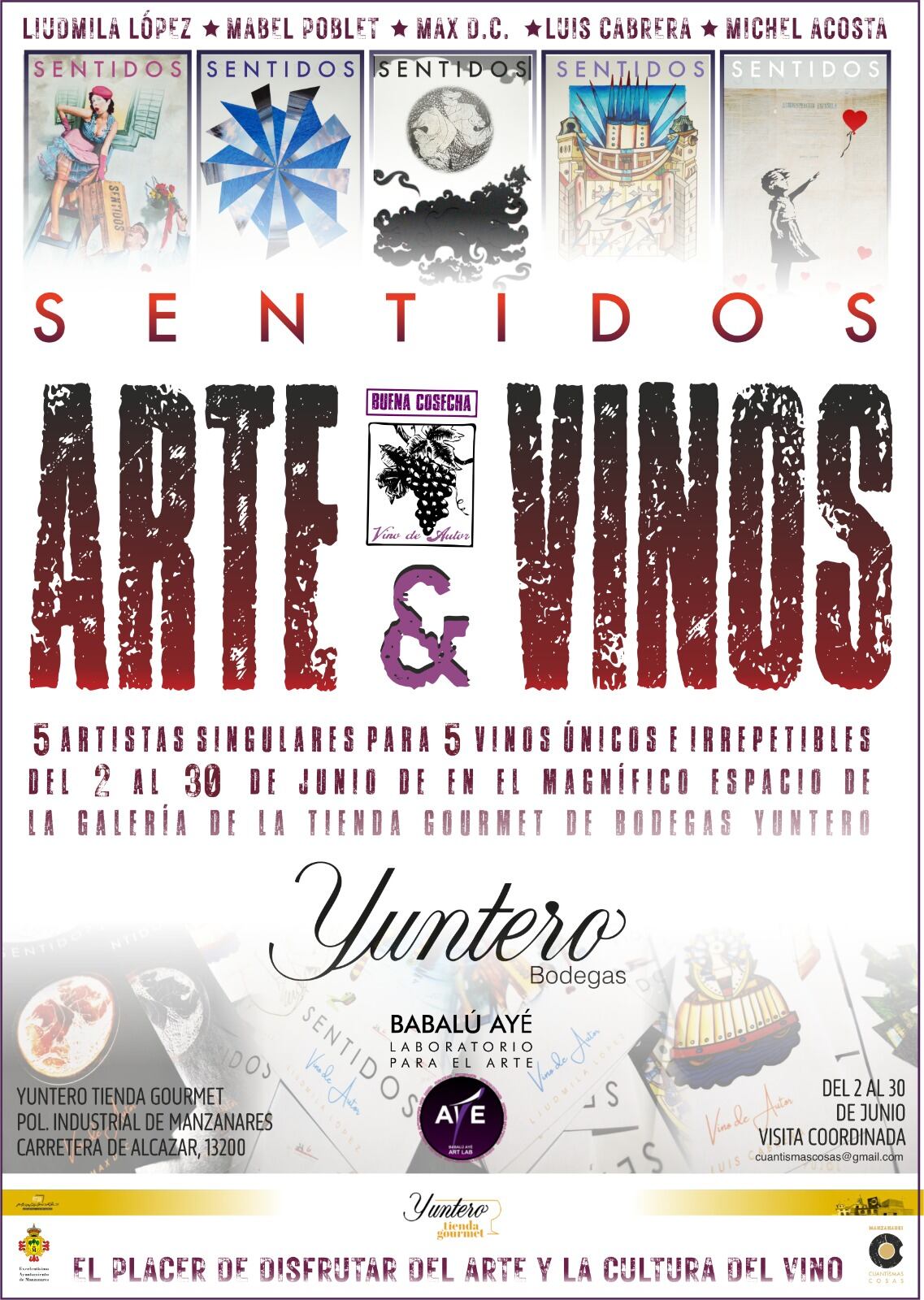 Cartel Exposición &#039;Sentidos&#039;, organizada por bodegas Yuntero