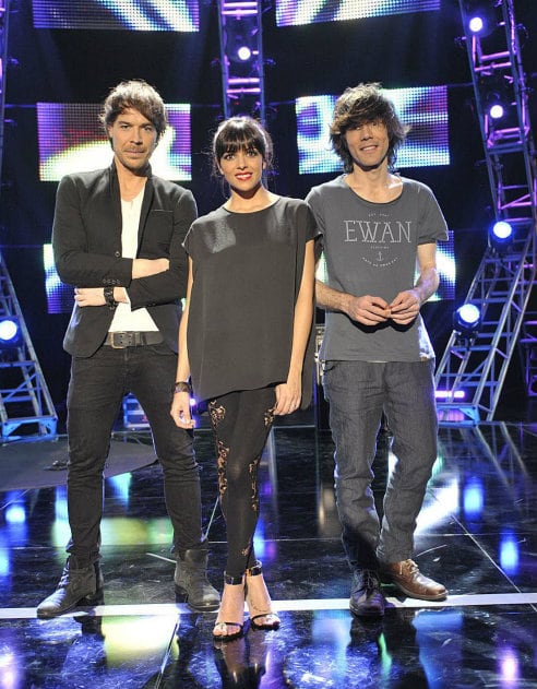 Foto facilitada por RTVE de los integrantes de El Sueño de Morfeo David Feito, Raquel del Rosario y Juan Luis Suárez durante la gala especial emitida por TVE