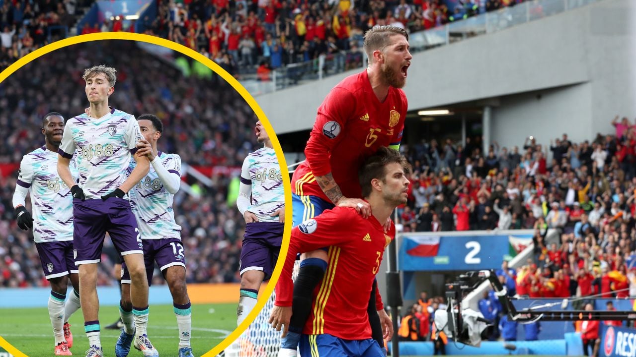 Montaje fotografíco de Dean Huijsen, Sergio Ramos y Gerard Piqué (Fotos: Getty Images).