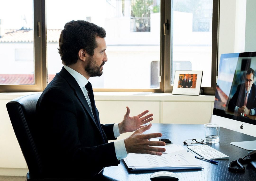 Pablo Casado, en una videoconferencia reciente