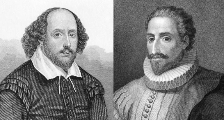 William Shakespeare (izquierda) y Miguel de Cervantes (derecha)