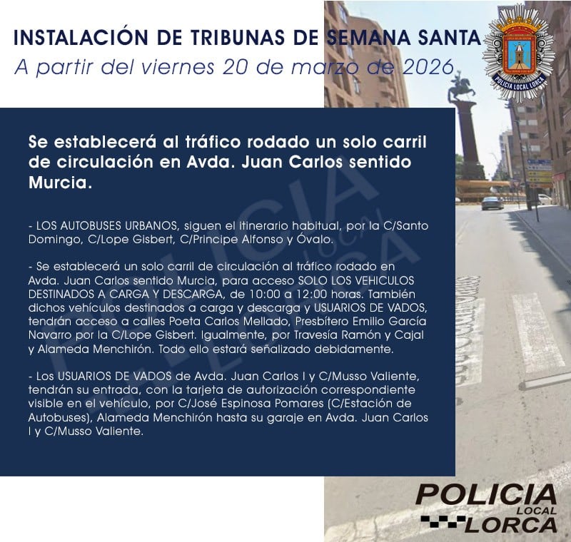 Comienza la transformación de la Avenida Juan Carlos I de Lorca para la instalación de las tribunas de la Semana Santa