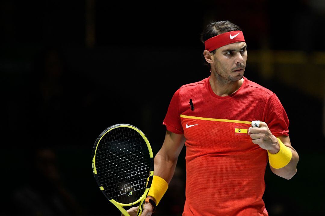 Rafa Nadal celebra el primer set