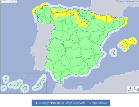 Mapa de zonas en riesgo para el domingo 28 de octubre