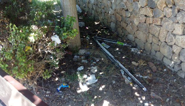 Basura acumulada en zonas ajardinadas del barrio