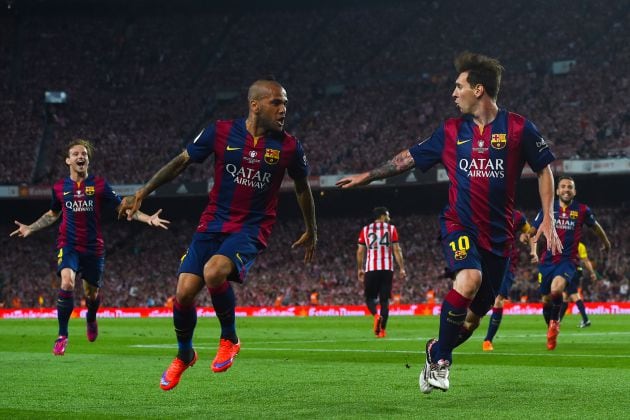 Messi celebra su primer gol al Athletic en la final de la Copa del Rey.