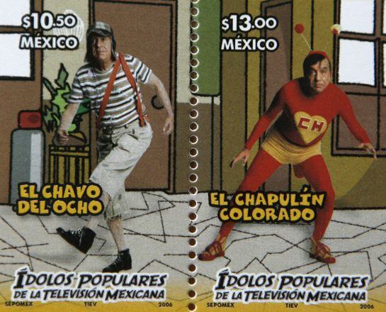 FILE - In this Aug. 22, 2006 file photo of two stamps in the series inaugurated by the Mexican Postal Service, SEPOMEX, titled &quot;Popular Idols of Mexican Television&quot; shows Mexican comedian Roberto Gomez Bolanos impersonating his famous TV characters &quot;El Ch