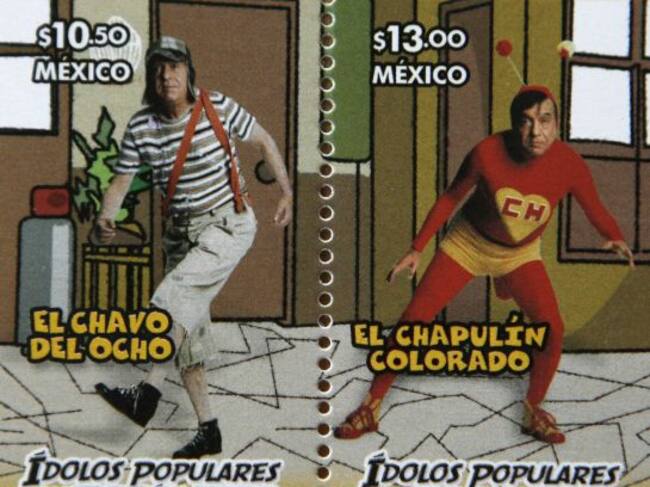 FILE - In this Aug. 22, 2006 file photo of two stamps in the series inaugurated by the Mexican Postal Service, SEPOMEX, titled "Popular Idols of Mexican Television" shows Mexican comedian Roberto Gomez Bolanos impersonating his famous TV characters "El Ch
