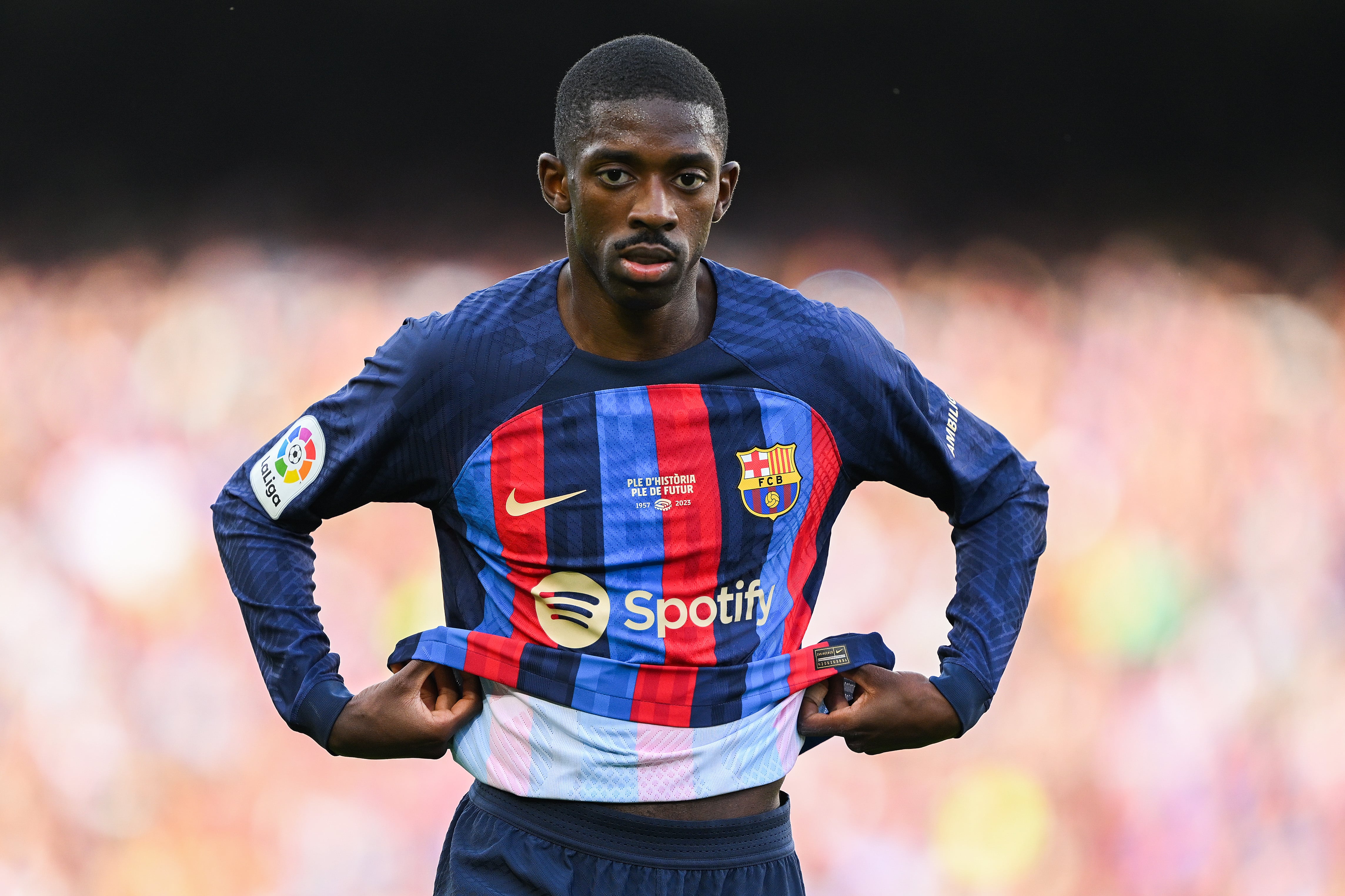 Ousmane Dembélé, durante el partido de liga entre el FC Barcelona y el RCD Mallorca