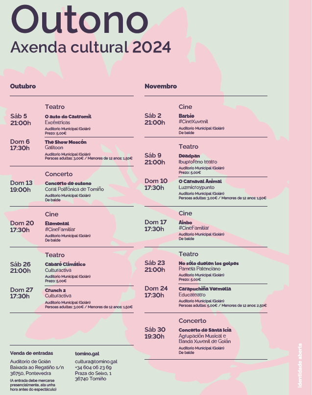 Actividades culturales para otoño organizadas por el concello de Tomiño