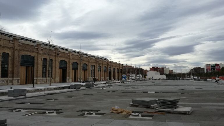 Imagen de la zona de fuentes, una de las áreas afectada por la falta de material, en las obras de Parque Central