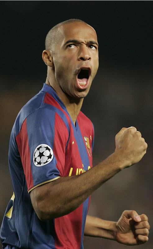 Henry celebra el primer gol azulgrana