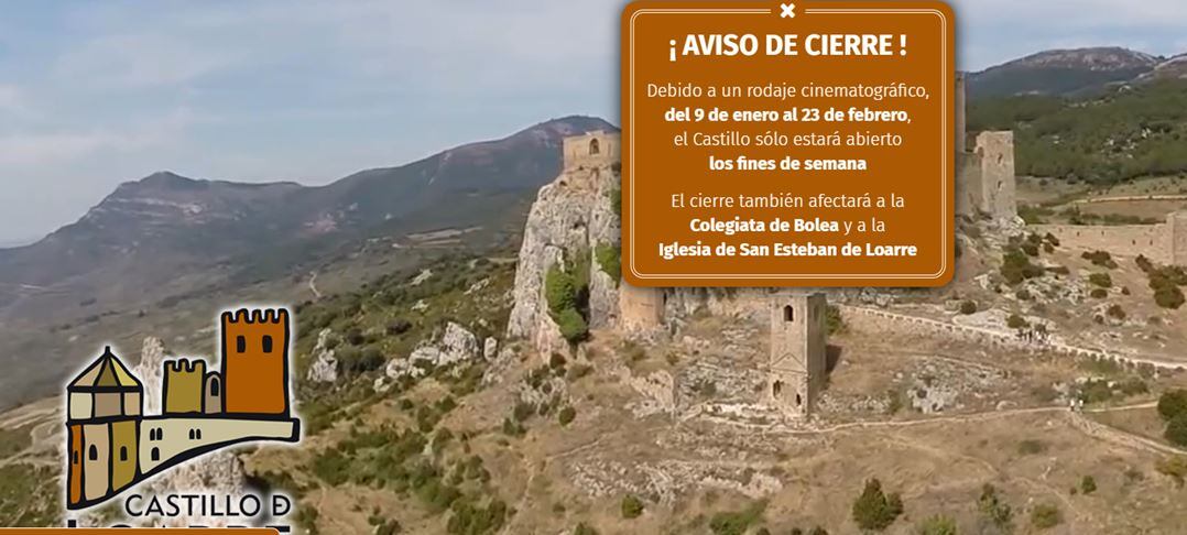 Aviso del cierre del castillo de Loarre por rodaje