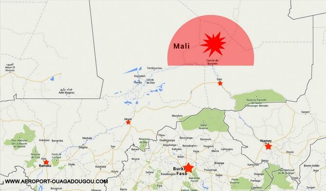 La web del aeropuerto de Ouagadougou, capital de Burkina Faso, ha publicado un mapa que muestra la última zona de contacto del AH5017