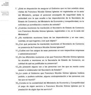 Bateria de preguntas que el PSOE ha presentado para que el Gobierno aclare la actividad de Francisco Nicolás